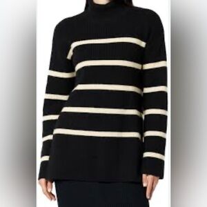 Elegant Black and Cream Striped Turtleneck Sweater